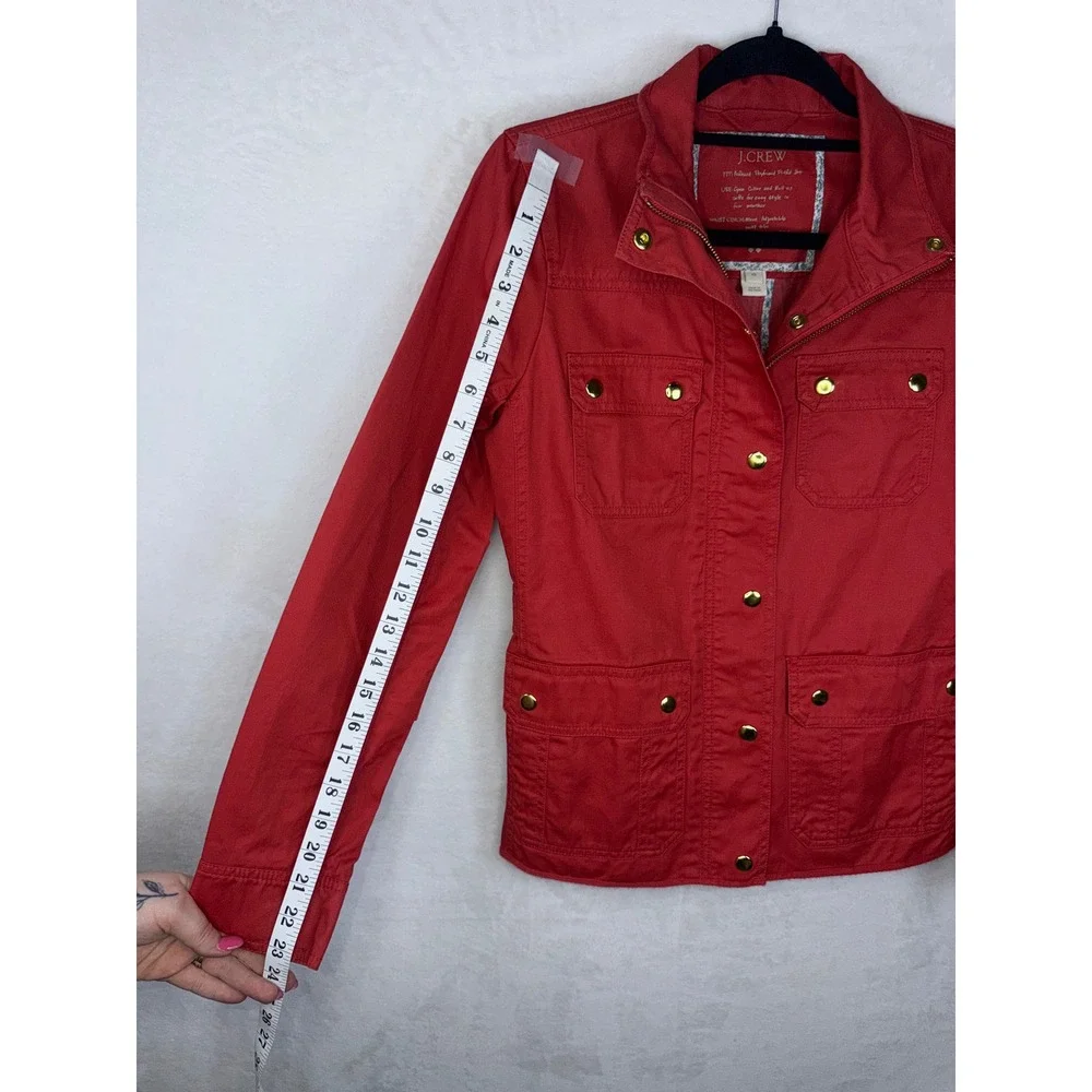 J. Crew Red Utility Jacket with Gold-Tone Hardware